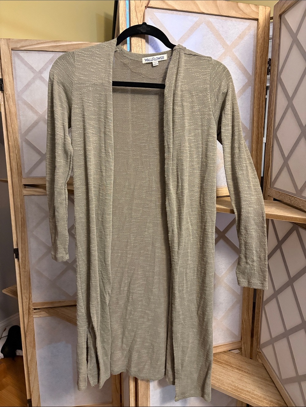 Wallflower Olive Open-Front Lightweight Long Cardigan
